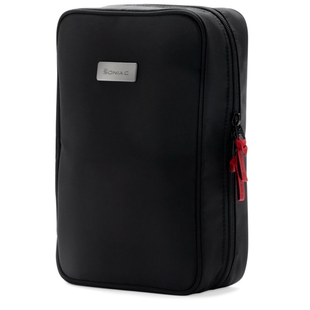 Onia Black Makeup Brush Bag with Red Zipper
